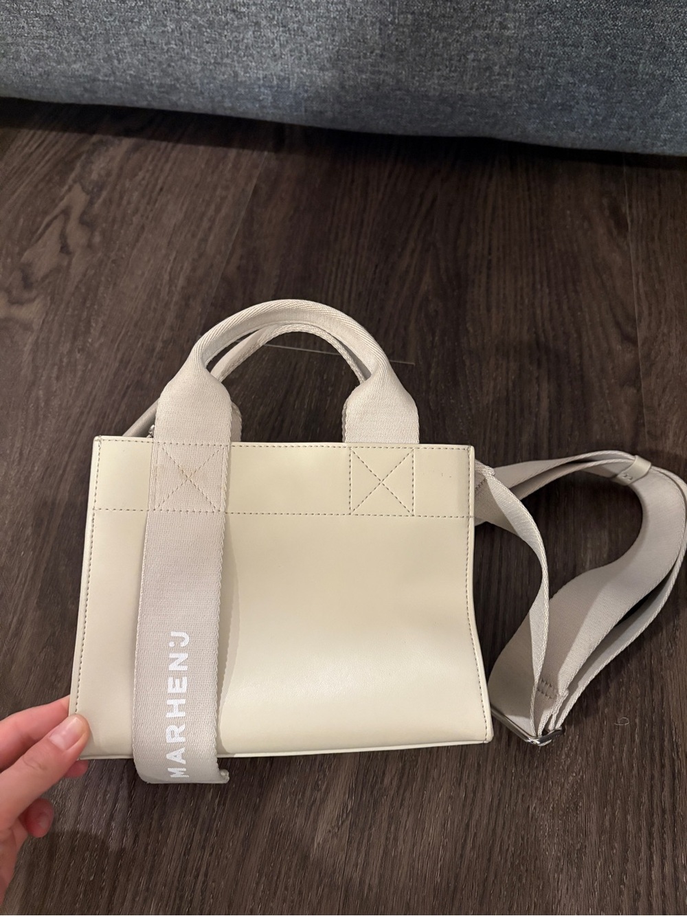 Cream Leather Crossbody Tote